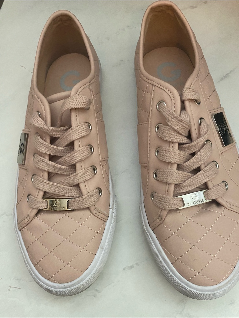 G by Guess Quilted Blush Sneakers with Gold Accents